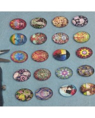 ELİPS BÜYÜTEÇ DESENLİ 10 ADET CAM TAŞ - MİX