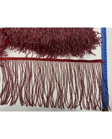 1 Metre - Boncuklu 15 cm - Püskül Saçak Bordo