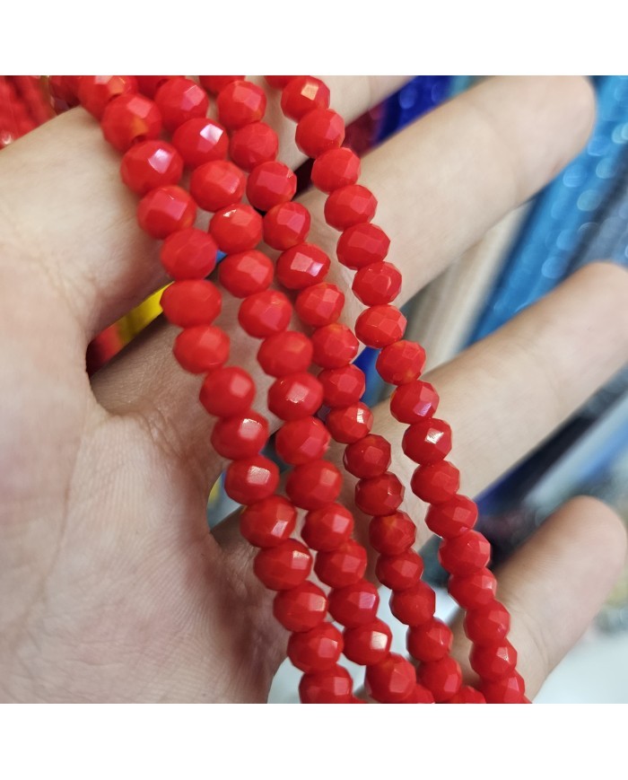 6mm İpe Dizili Kristal Boncuk Mat Kırmızı - 10 Dizi