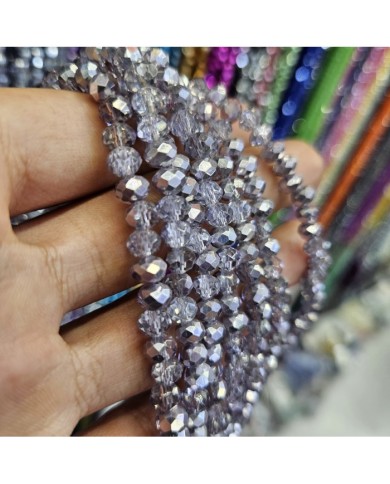 6mm İpe Dizili Kristal Boncuk Aynalı Gümüş - 10 Dizi