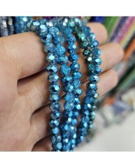 6mm İpe Dizili Kristal Boncuk Metalik Kaplama Turkuaz - 10 Dizi
