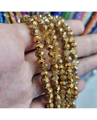 6mm İpe Dizili Kristal Boncuk Metalik Kaplama Gold - 10 Dizi