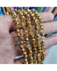 6mm İpe Dizili Kristal Boncuk Metalik Kaplama Gold - 10 Dizi