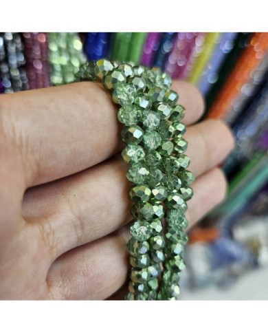 6mm İpe Dizili Kristal Boncuk Metalik Kaplama Yeşil - 10 Dizi