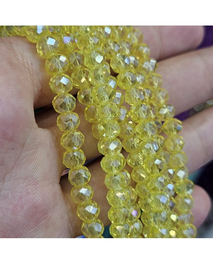 6mm İpe Dizili Kristal Boncuk Şeffaf Sarı - 10 Dizi