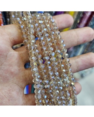 6mm İpe Dizili Kristal Boncuk Şeffaf Janjan Bal Rengi - 10 Dizi