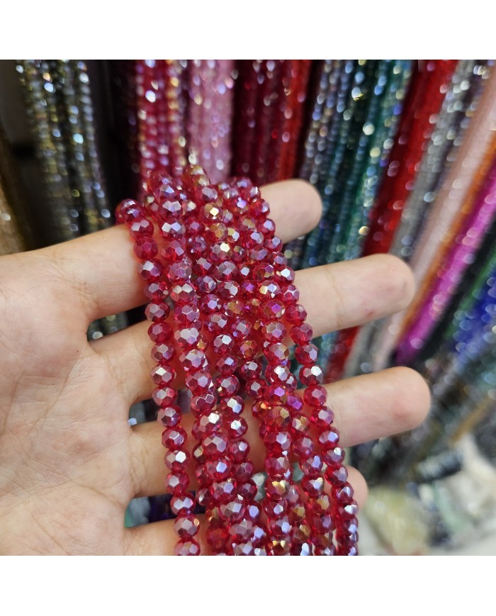 6mm İpe Dizili Kristal Boncuk Şeffaf Janjanlı Koyu Kırmızı - 10 Dizi