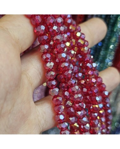 6mm İpe Dizili Kristal Boncuk Şeffaf Janjanlı Koyu Kırmızı - 10 Dizi