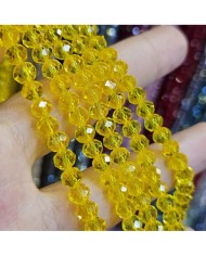 6mm İpe Dizili Kristal Boncuk Şeffaf Limon Sarısı - 10 Dizi