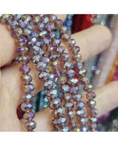 6mm İpe Dizili Kristal Boncuk Şeffaf JanJan Açık Mürdüm - 10 Dizi