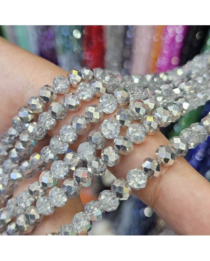 6mm İpe Dizili Kristal Boncuk Metalik Kaplama Çift Renk Gümüş - 10