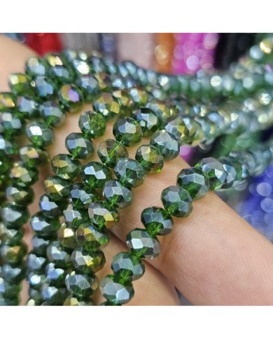 6mm İpe Dizili Kristal Boncuk Metalik Kaplama Janjan Koyu Yeşil - 10 Dizi
