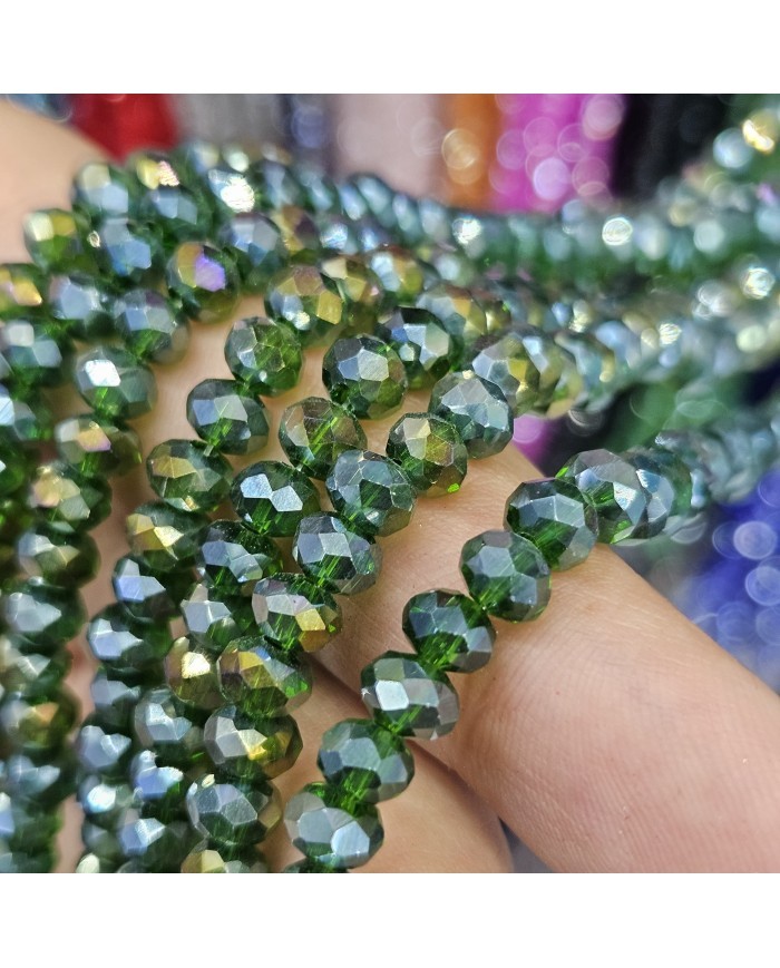 6mm İpe Dizili Kristal Boncuk Metalik Kaplama Janjan Koyu Yeşil - 10 Dizi