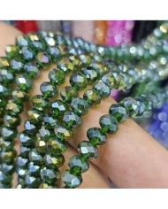 6mm İpe Dizili Kristal Boncuk Metalik Kaplama Janjan Koyu Yeşil - 10 Dizi