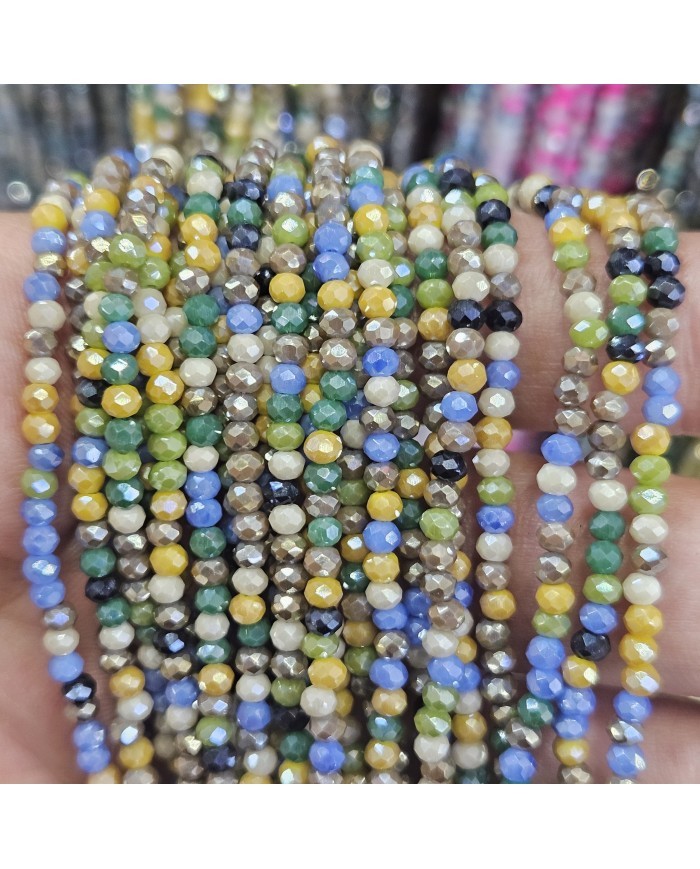 3mm İpe Dizili Kaplamalı Mix Kristal Boncuk  Renk Kodu YMSK - 1 Dizi