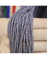 3mm İpe Dizili Küp Kristal Boncuk Şeffaf Fuşya Mor - 1 Dizi