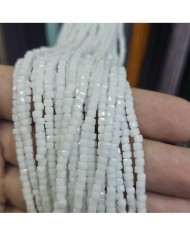 3mm İpe Dizili Küp Kristal Boncuk Mat Fil Dişi Beyazı - 1 Dizi