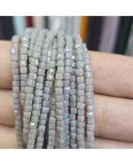3mm İpe Dizili Küp Kristal Boncuk Mat Beyaz - 1 Dizi
