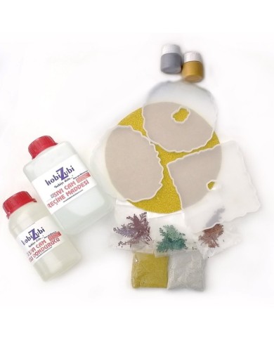 Reçine Epoksi Seti -  Bardak Altları (375ml reçine) - 32,33,251 Yaldız Boya  Gümüş