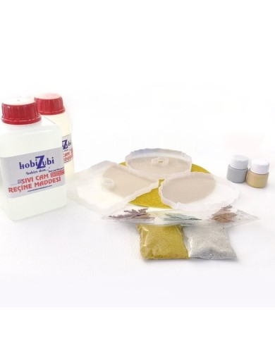 Reçine Epoksi Seti -  Bardak Altları (375ml reçine) - 32,33,251 Yaldız Boya  Gümüş