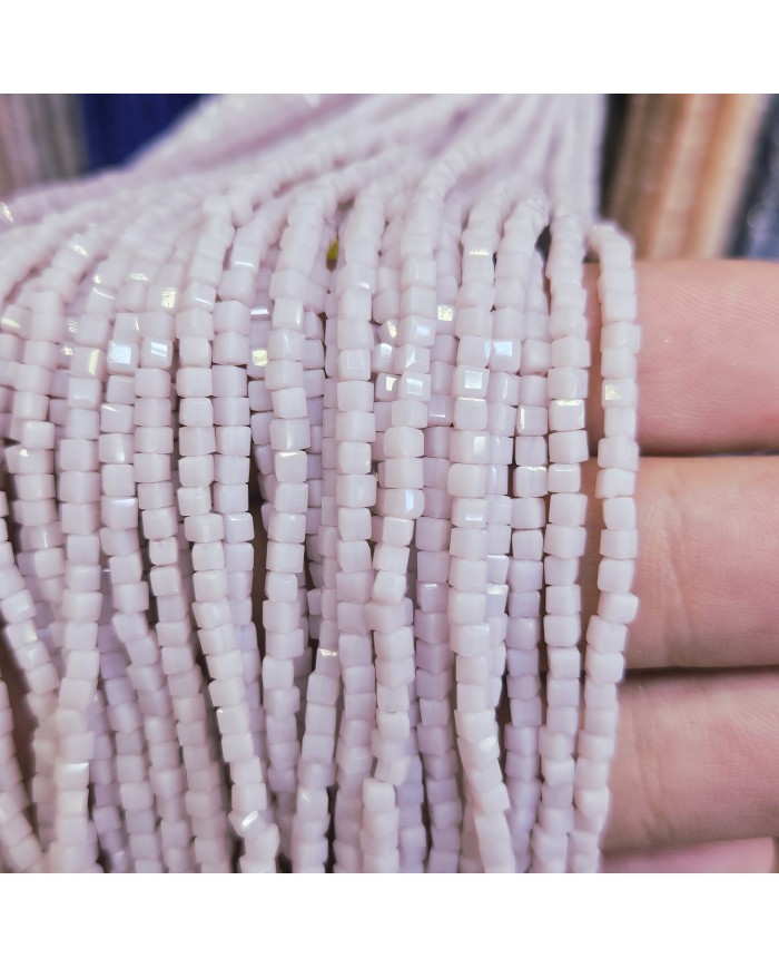 3mm İpe Dizili Küp Kristal Boncuk Mat Pudra - 1 Dizi