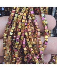 3mm İpe Dizili Küp Kristal Boncuk Metalik Kaplama Gold - 1 Dizi