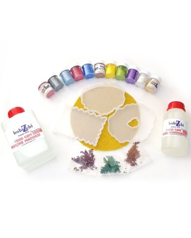 Reçine Epoksi Seti -  Bardak Altları (375ml reçine) - 32,33,251 Toz Boya Sarı