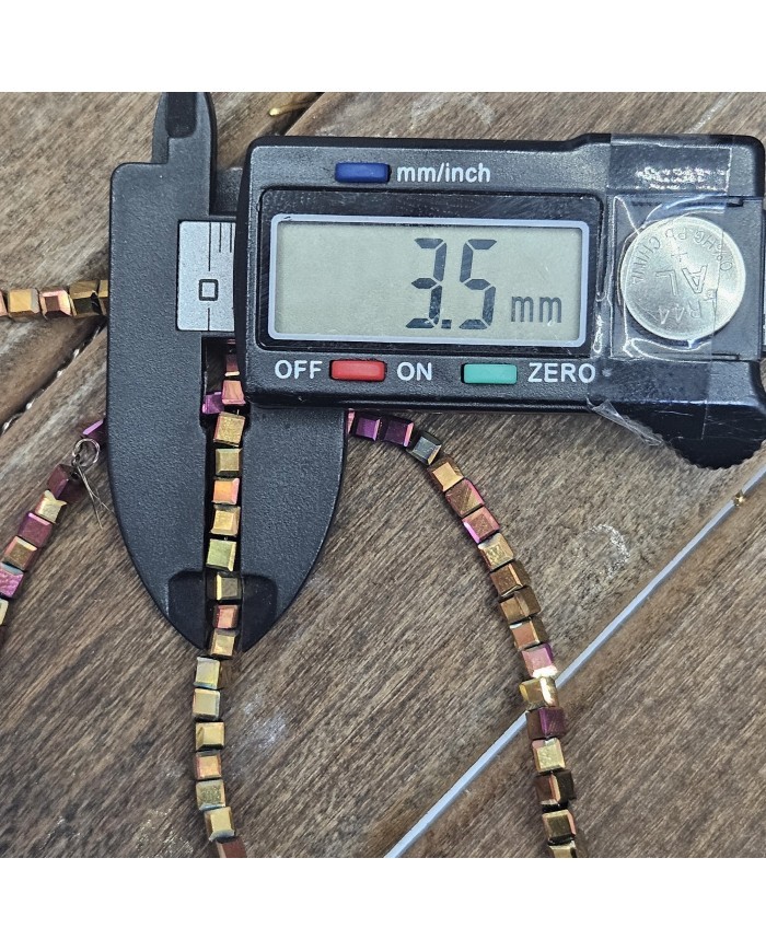 3mm İpe Dizili Küp Kristal Boncuk Metalik Kaplama Gümüş - 1 Dizi