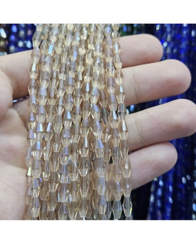 4mm İpe Dizili Arpa Mekik Kristal Boncuk Şeffaf Janjanlı Açık Altın - 1 Dizi