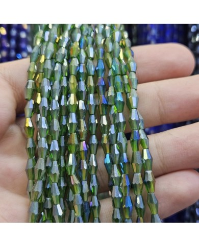 4mm İpe Dizili Arpa Mekik Kristal Boncuk Şeffaf Janjanlı Yeşil - 1 Dizi
