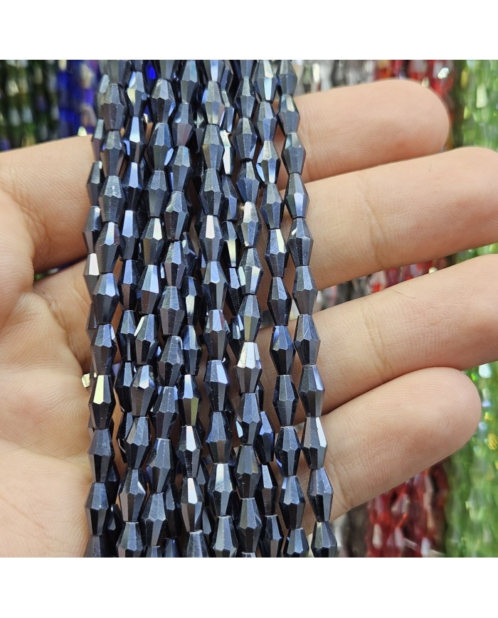 4mm İpe Dizili Arpa Mekik Kristal Boncuk Şeffaf Janjanlı Füme - 1 Dizi
