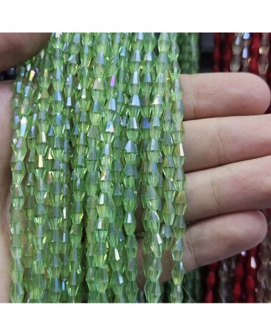 4mm İpe Dizili Arpa Mekik Kristal Boncuk Şeffaf Janjanlı Açık Yeşil - 1 Dizi