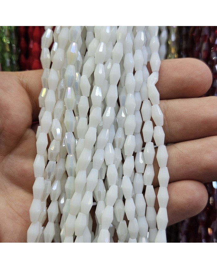 4mm İpe Dizili Arpa Mekik Kristal Boncuk Mat Beyaz - 1 Dizi