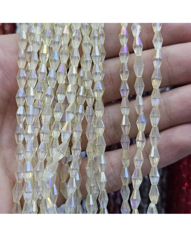 4mm İpe Dizili Arpa Mekik Kristal Boncuk Şeffaf Janjanlı Şampanya - 1 Dizi