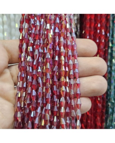 4mm İpe Dizili Arpa Mekik Kristal Boncuk Şeffaf Bordo - 1 Dizi
