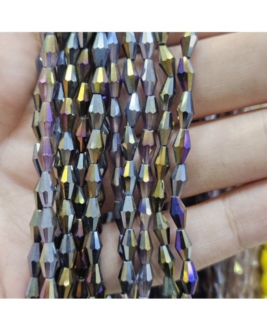 4mm İpe Dizili Arpa Mekik Kristal Boncuk Metalik Kaplama Mor - 1 Dizi