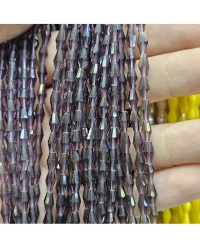 4mm İpe Dizili Arpa Mekik Kristal Boncuk Şeffaf Koyu Mor - 1 Dizi