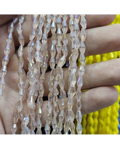 4mm İpe Dizili Arpa Mekik Kristal Boncuk Şeffaf Şeftali - 1 Dizi