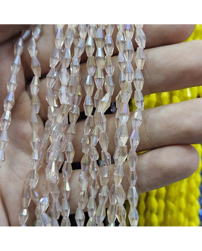 4mm İpe Dizili Arpa Mekik Kristal Boncuk Şeffaf Şeftali - 1 Dizi