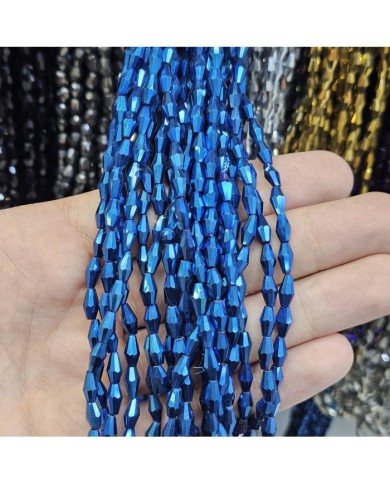 4mm İpe Dizili Arpa Mekik Kristal Boncuk Metalik Kaplama Lacivert - 1 Dizi