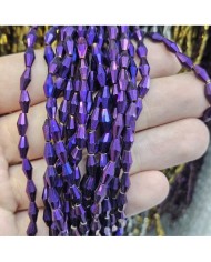 4mm İpe Dizili Arpa Mekik Kristal Boncuk Metalik Kaplama Mor - 1 Dizi