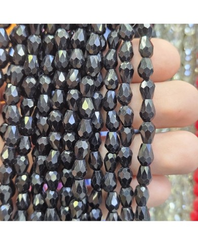 6mm İpe Dizili Damla Kristal Boncuk Mat Siyah - 1 Dizi