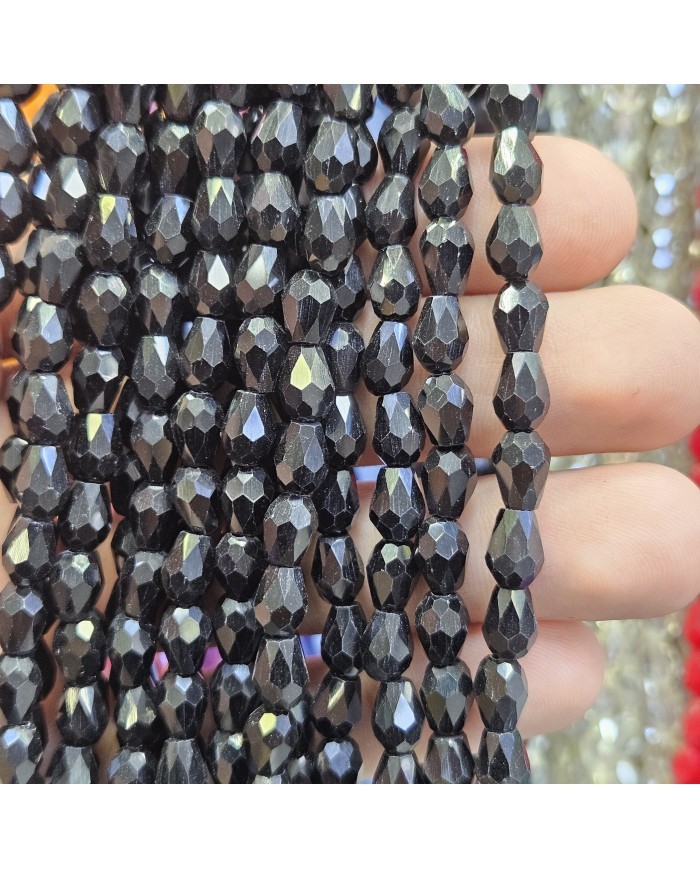 6mm İpe Dizili Damla Kristal Boncuk Mat Siyah - 1 Dizi