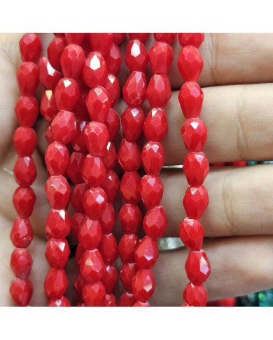 6mm İpe Dizili Damla Kristal Boncuk Mat Kırmızı - 1 Dizi