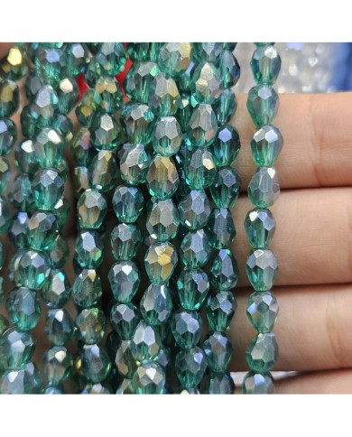 6mm İpe Dizili Damla Kristal Boncuk Metalik Kaplama Yeşil - 1 Dizi