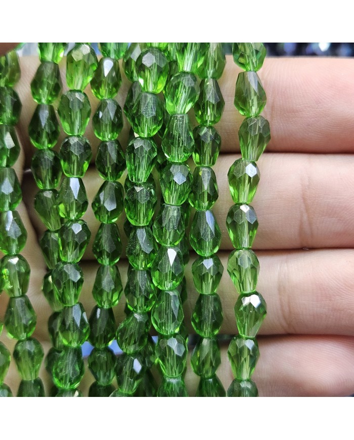 6mm İpe Dizili Damla Kristal Boncuk Şeffaf Janjanlı Yeşil - 1 Dizi
