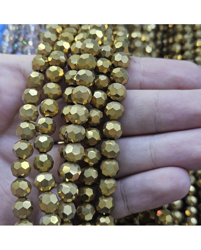5 Adet İpe Dizili Kristal Boncuk - Mat Altın - 8mm