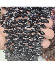 12x5mm İpe Dizili Yandan Delikli Damla Kristal Boncuk Mat Siyah - 1 Dizi