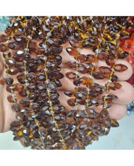 12x5mm İpe Dizili Yandan Delikli Damla Kristal Boncuk Şeffaf Janjanlı Kahverengi - 1 Dizi