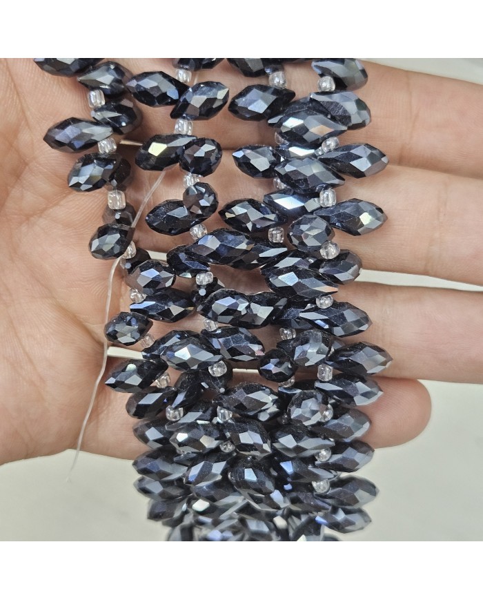12x5mm İpe Dizili Yandan Delikli Damla Kristal Boncuk Mat Janjanlı Antrasit - 1 Dizi